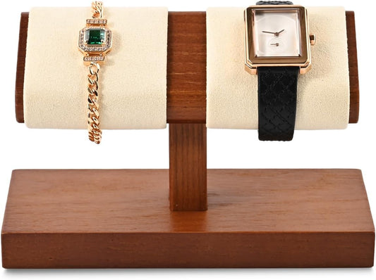 Oirlv Solid Wood Double Watch Display Stand Watch Bracelet Organizer(Creamy-white)