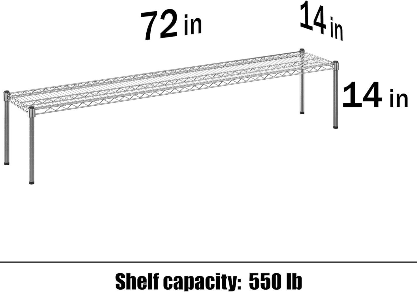 14" Deep x 72" Wide x 14" Height Wire Shelving Kit | 1-Tier | NSF Commercial Storage Rack Unit