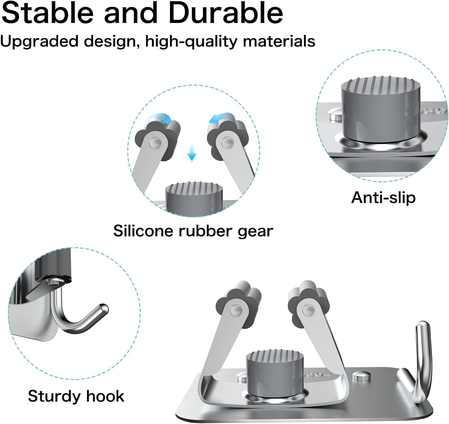 nacena Broom Holder Wall Mount, 4 Packs Silver Stainless Steel Mop and Broom Hanger with Hooks Heavy Duty Broom and Mop Organizer Wall Hanging for Bathroom, Kitchen