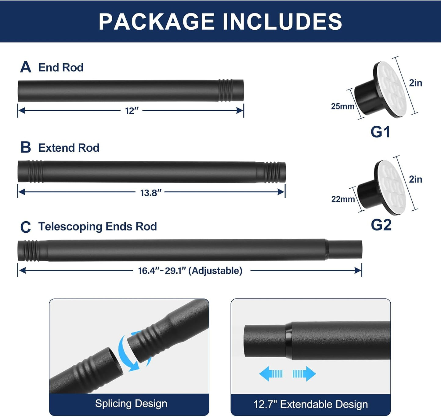 No Drilling Closet Rod, 27.5-63 Inches Hanging Closet Rod for Clothes, Closet Bar & Pole Heavy-duty, Closet Rods for Hanging Clothes For Closet Wardrobes Bathroom Laundry RV Curtains,Black
