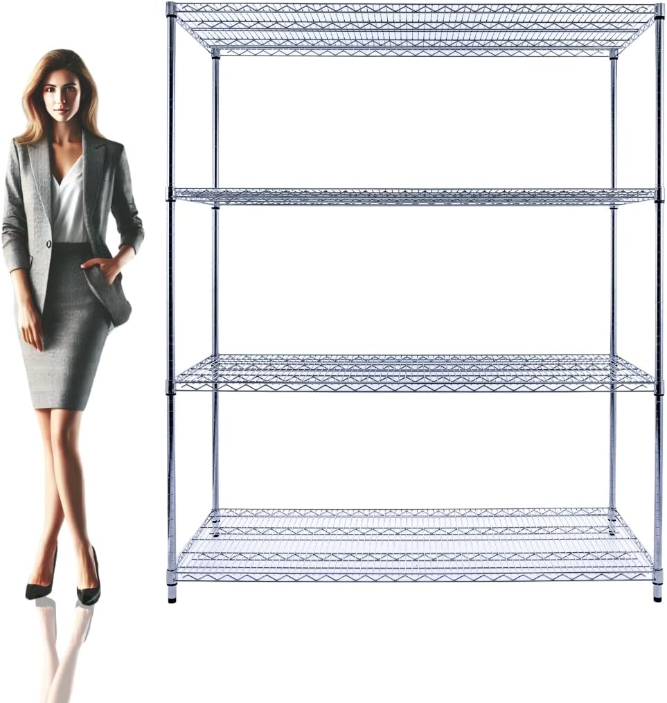 NSF Commercial 4-Tier Wire Shelving with Wheels, 60"x24"x72" Heavy Duty Metal Shelves 3200 lbs Max Capacity, Chrome Storage Rack for Garage Kitchen Pantry Warehouse
