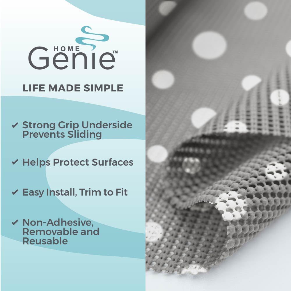 HOME GENIE Shelf Drawer and Cabinet Liner, Durable with Strong Grip, 17.5 in x 10 FT, Non Adhesive Liners Protect Kitchen Cabinets and Cupboard, Bathroom Drawers and Shelves, Desks, Dots Gray White