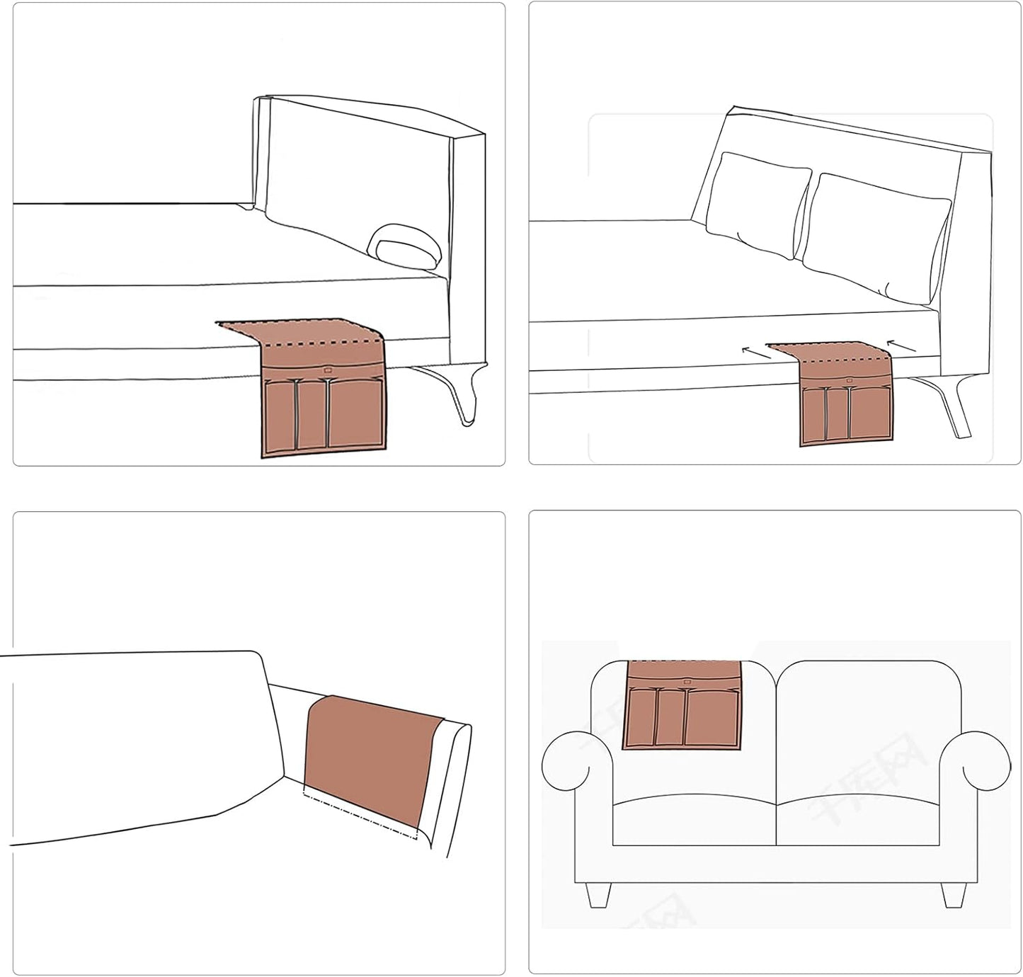 HAOMAIJIA Anti Slip Sofa Armrest Organizer Arm Chair Bedside Caddy Storage Organizer For Recliner Couch With 6 Pockets For Cell Phone Tv Remote Control Magazines (brown)