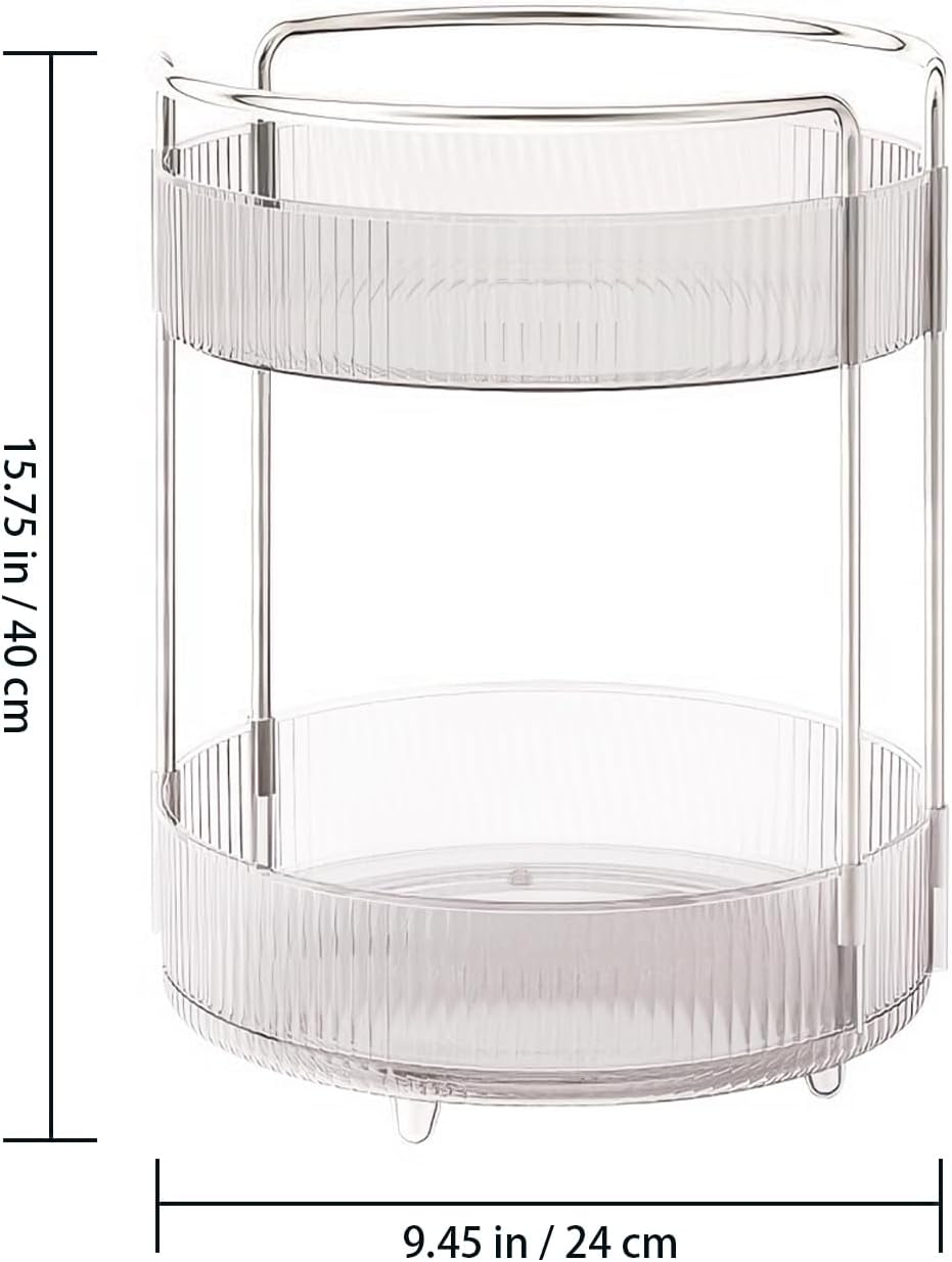 360° Rotating Makeup Organizer for Vanity, Skincare Perfume Organizers and Storage for Bathroom Countertop, Clear Makeup Brush Holder Lazy Susan for Counter (Transparent, 2 Tier)
