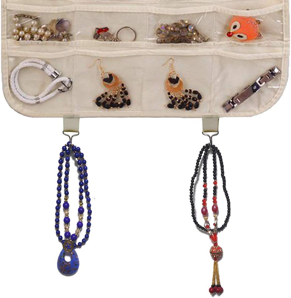 BB Brotrade Hanging Jewelry Organizer,Accessories Organizer,32 Pocket Organizer for Holding Jewelries (Beige-32 Pockets)