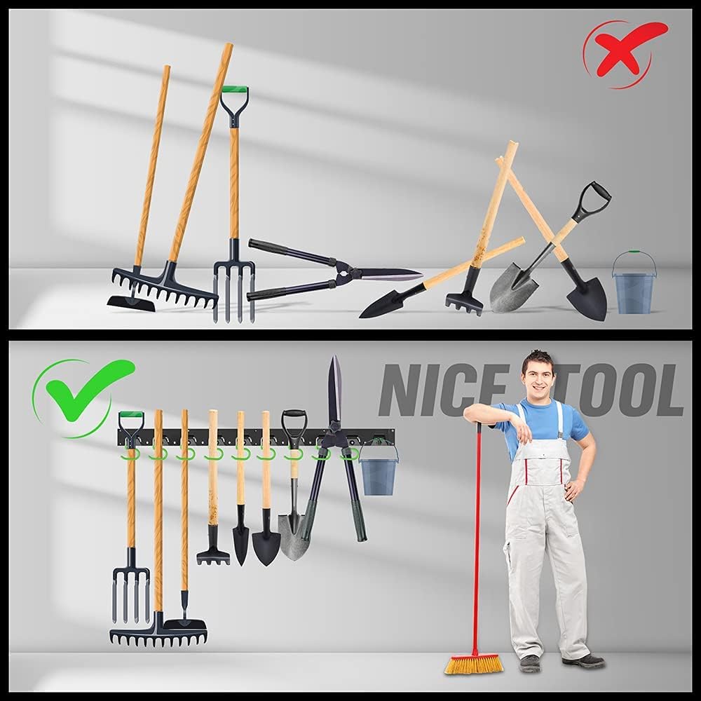SWANLAKE Plastic 64 Inch Adjustable Storage System, Wall Mounted Hooks Tool Organizer, Garden Tool Hangers, Black