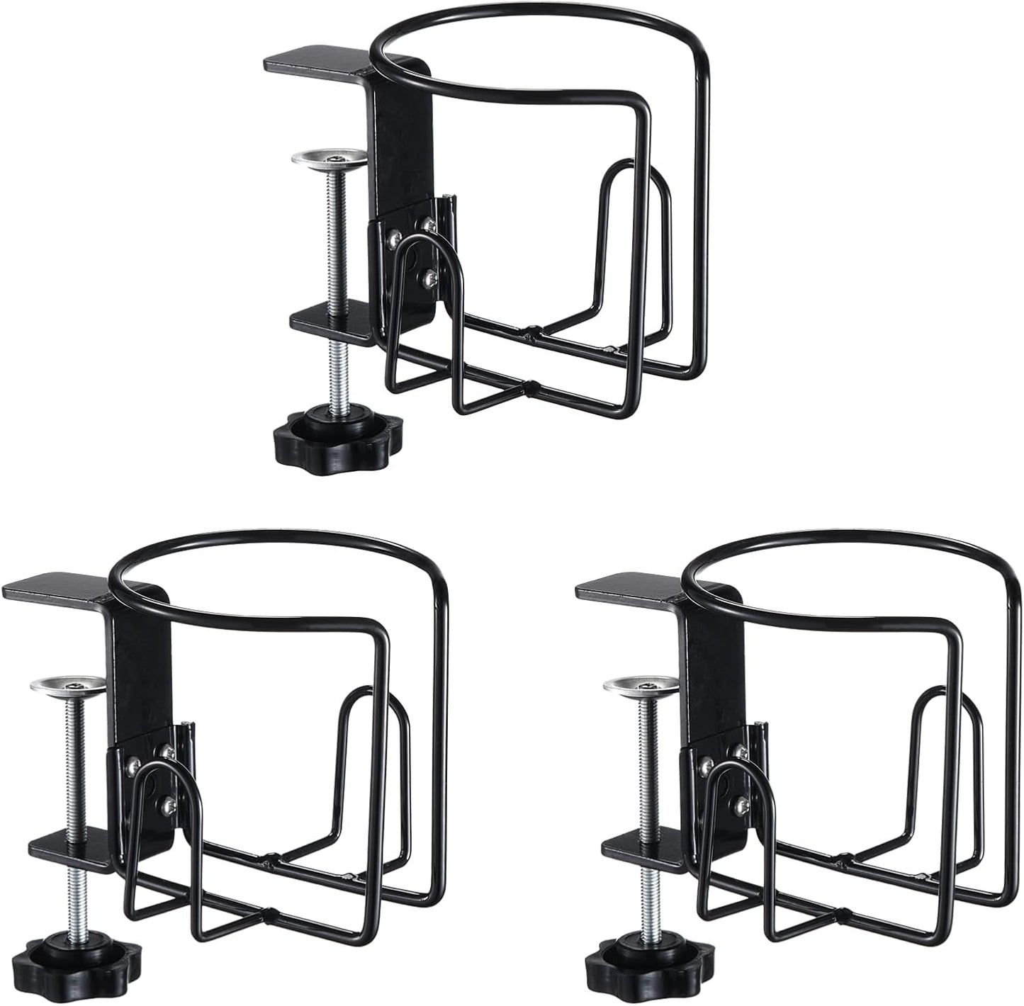 3 Pcs Desk Cup Holders, Easy to Install Anti-Spill Clamp-on Cup Holder Stainless Steel Cupholder for Chair, Table, Wheelchairs (Black, 3.15 in)