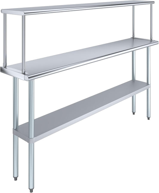 Stainless Steel Work Table with Wide Single Tier Overshelf | Metal Kitchen Prep Table & Shelving Combo (14" x 72" Work Table + 12" Overshelf)