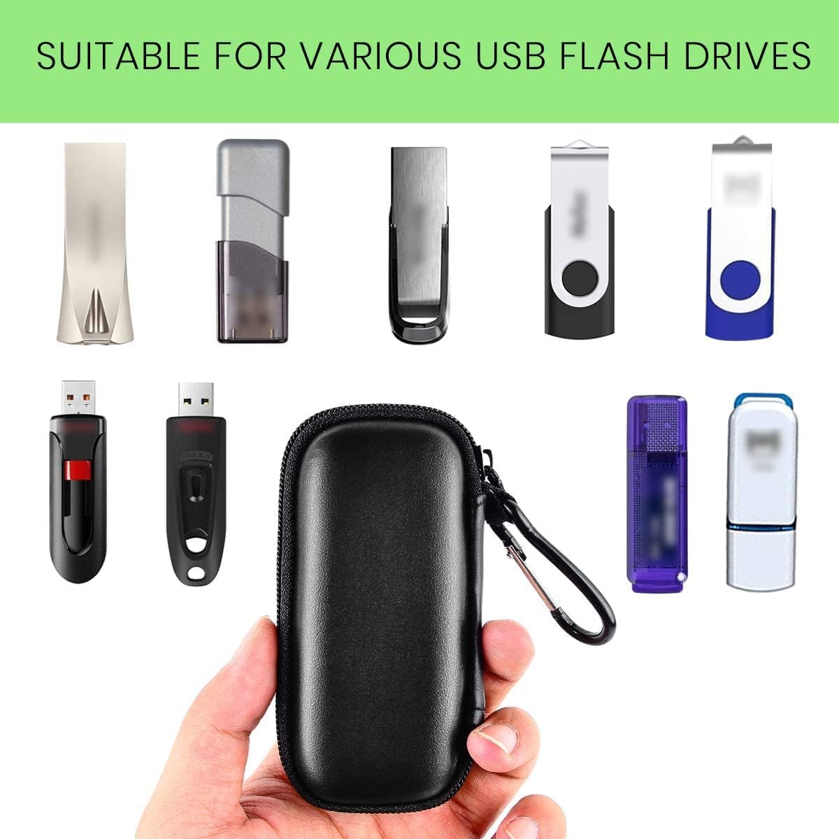 USB Flash Drive Case, SD Card Holder Compatible with Thumb Drive, Memory Cards, SDXC SDHC Storage Bag, Electronic Accessories Organizer for SanDisk for Samsung for Inland (Black)