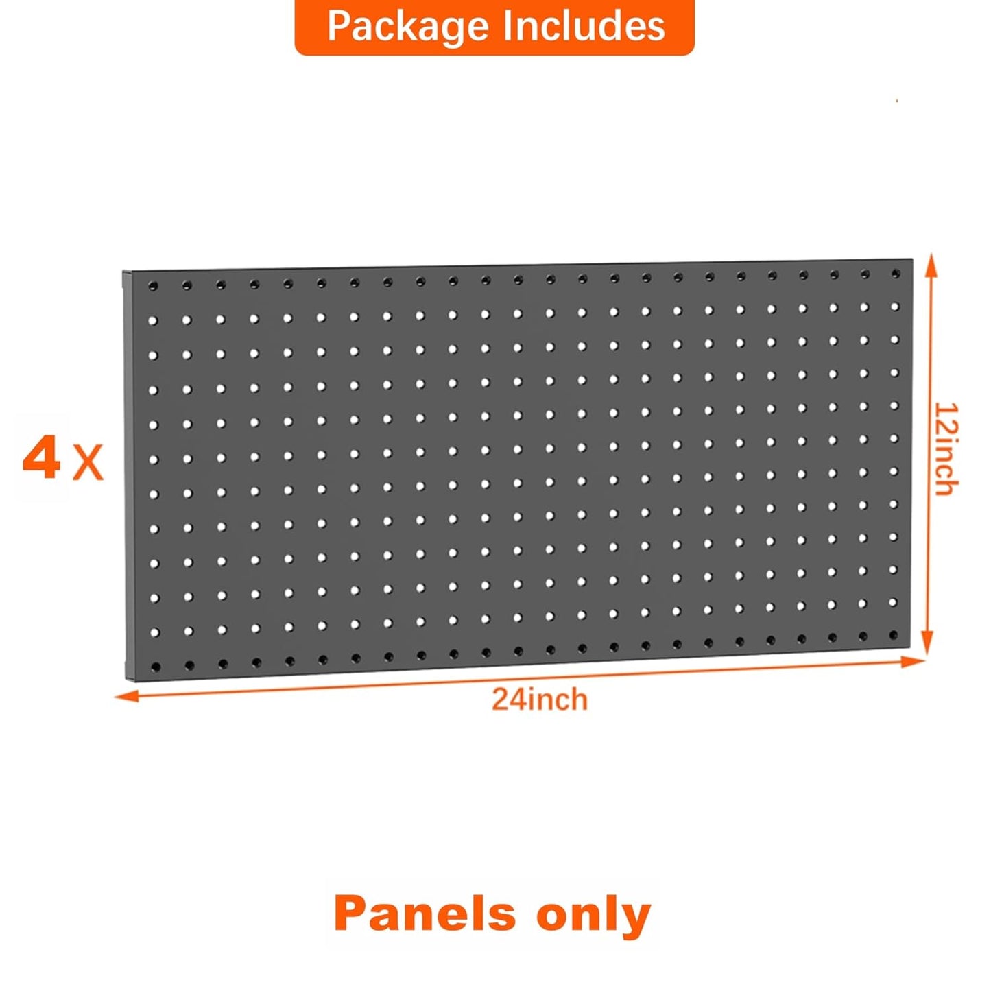 TORACK 4-Pack 12x24 inch Metal Pegboard Panels for Wall, Garage Tools Pegboard for Workbench, Modular Peg Board, Tool Organizer Board for Pegs(Black)