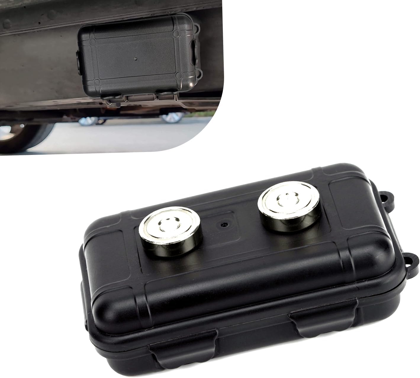 Car Key Box, Strong Suction Key Storage Organizer with Separating Buffer Sponge, Waterproof Hidden Shock-absorbing Tool Box, Universal for Under Car Mount Storage (Black)