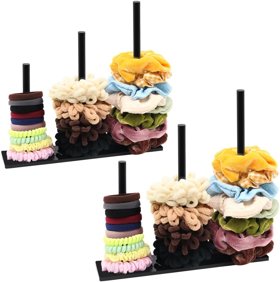 SMUK 2Packs 3-Tiers Acrylic Scrunchie Holder Organizer, Black Hair Tie Holder Stand for Women Teen Girls Scrunchie Storage Scrunchy Hair Accessories Organizer