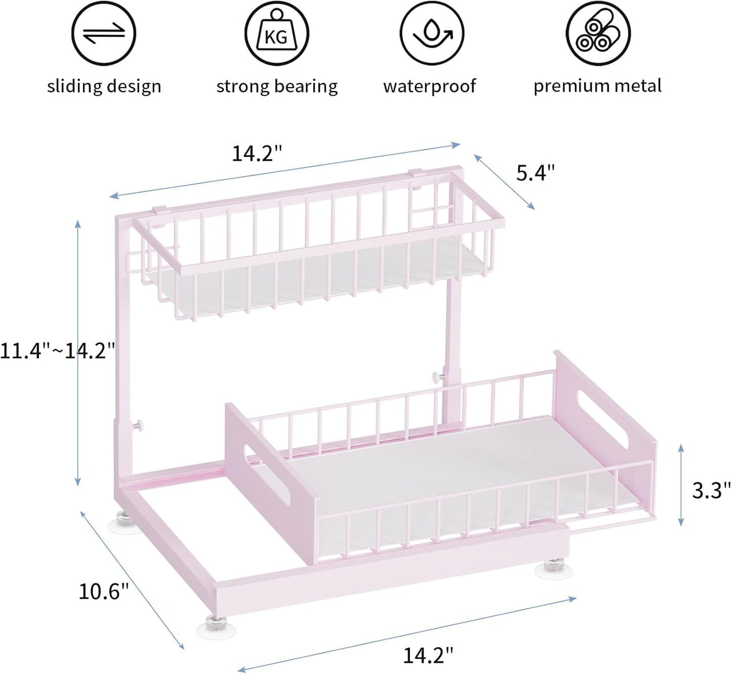 2 Pack Under Sink Organizer Storage 2-Tier Premium Metal Pull-Out Racks, Height Adjustable, Easy Installation | Kitchen & Bathroom Organizers