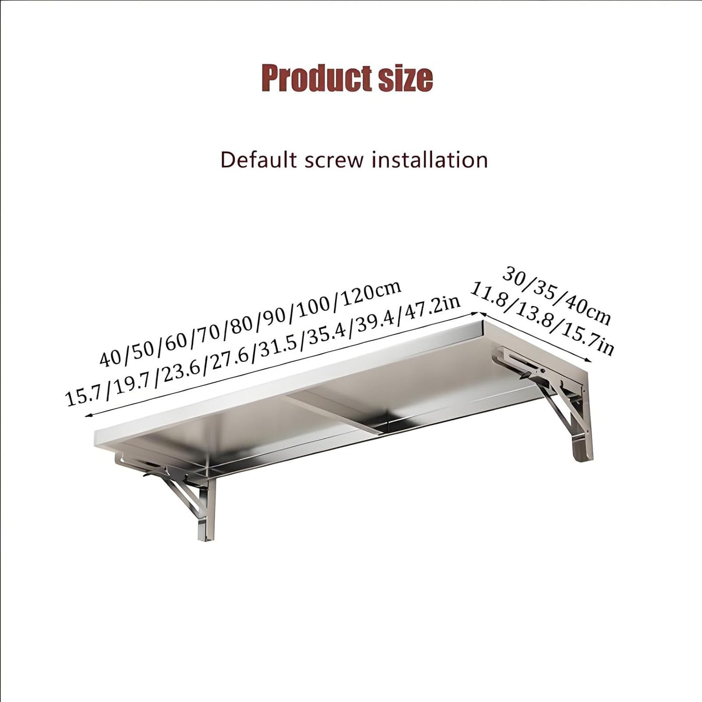 304 stainless steel folding table, wall-mounted folding table, kitchen storage shelf, made of food-grade stainless steel material, suitable for living room, balcony, bathroom, or laundry room.(40*30cm