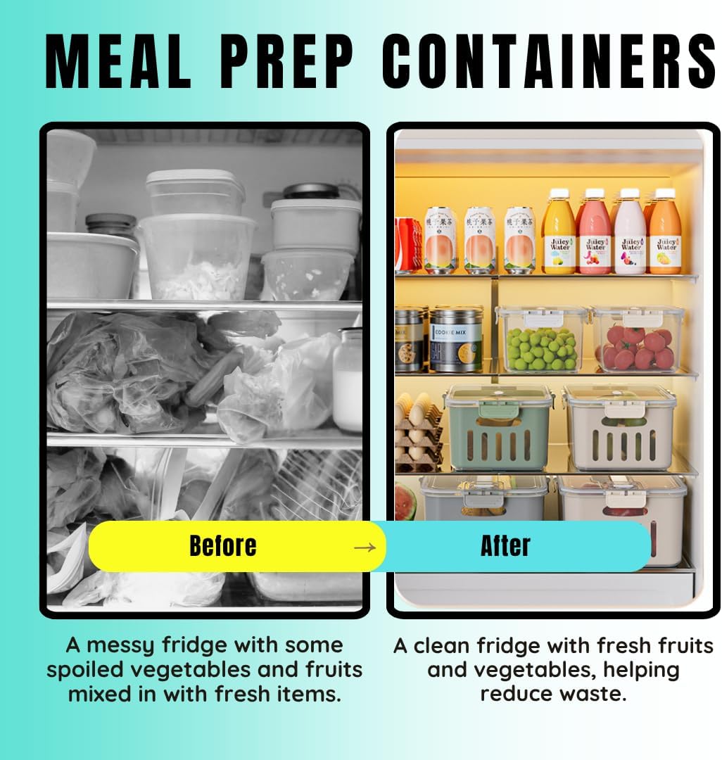 5-Pack Fruit Containers for Fridge Keep Fresh – Airtight Food Containers with Lids, Produce Saver with Removable Colander, Fridge Organizers, Microwave & Dishwasher Safe (White)