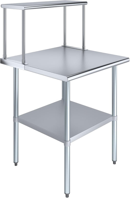 Stainless Steel Work Table with Wide Single Tier Overshelf | Metal Kitchen Prep Table & Shelving Combo (30" x 30" Work Table + 12" Overshelf)