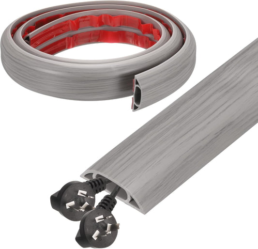HARFINGTON 4ft Cord Cover Floor W0.6 x H0.33 Inner Channel PVC Hide Extension Cable Floor Wire Hider Wire Covers Protector for Prevent Cable Trips Cables Management, Wood Grey