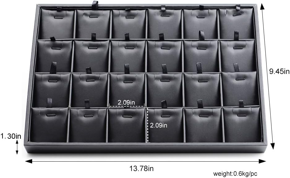 Black PU Leather Jewelry Display Tray 24 Grids Pendant Earrings Necklace Organizer Display Showcase Jewelry Storage Tray