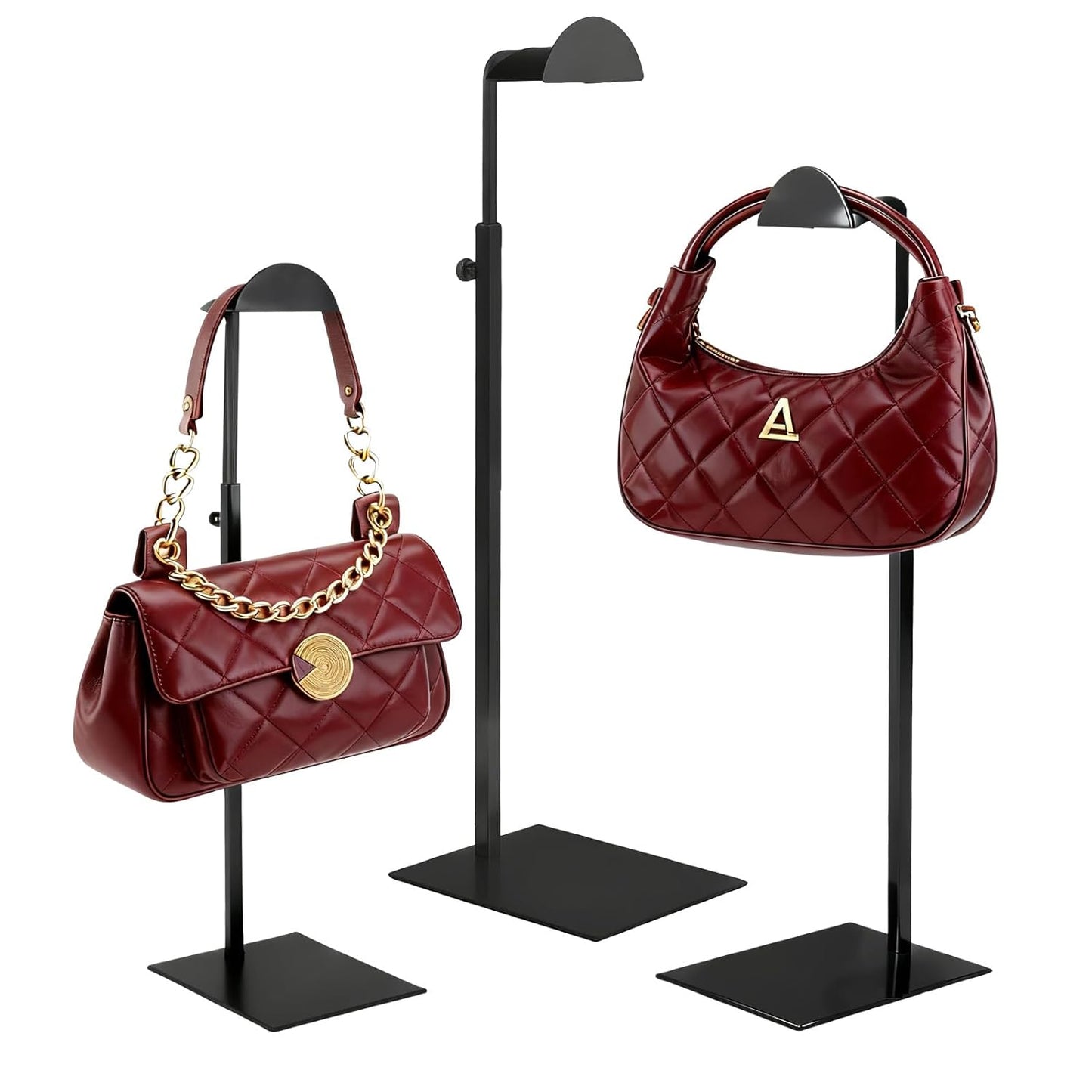 Purse Display Stand, 3 Pack Purse Stands for Display, Black Purse Display Heavy-Duty Steel Handbag Display Stand Adjustable Bag Display Stand Holder Purse Rack for Retail, Boutiques, Shop