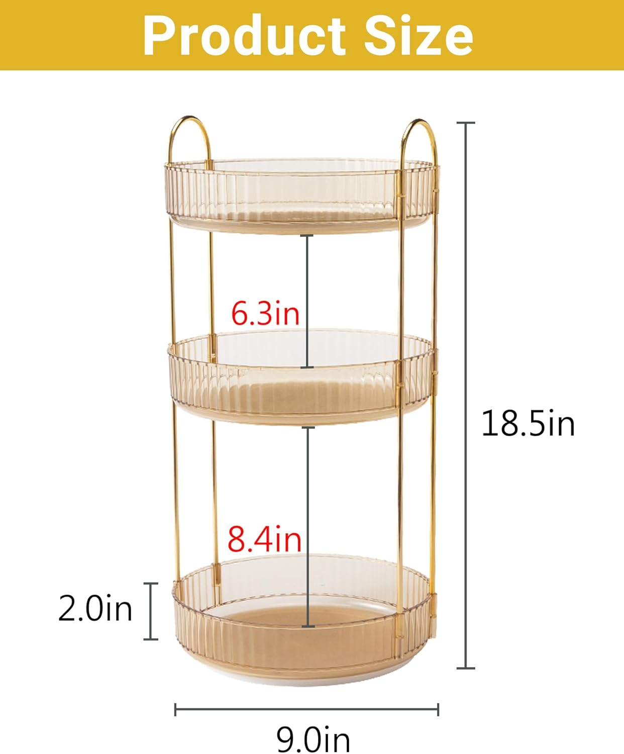 360 Rotating Makeup Organizer for Vanity,3 Tier Large Capacity Vanity Storage,Skincare Perfume Spinning Organizer,Bathroom Cosmetics Storage Makeup Stand Organizer (Gold-3 Tier)