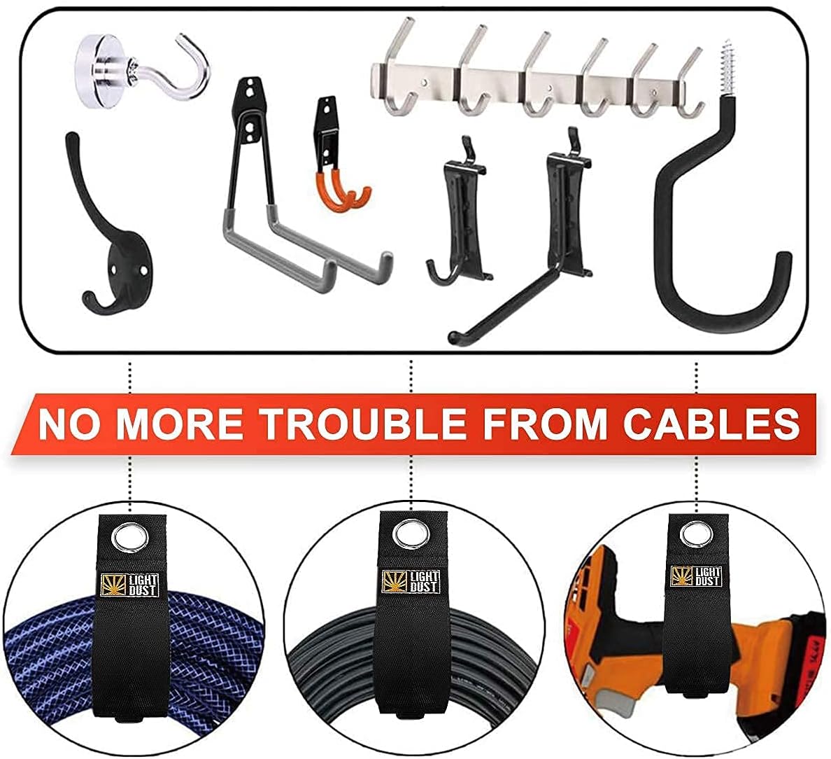22PCS Heavy Duty Storage Straps Garage Hooks Tool Organizers and Fastening Straps Cord Wrap Keeper, Cable Straps for Cords, Hoses, Rope, RV, Boat, Garage Storage and Organization