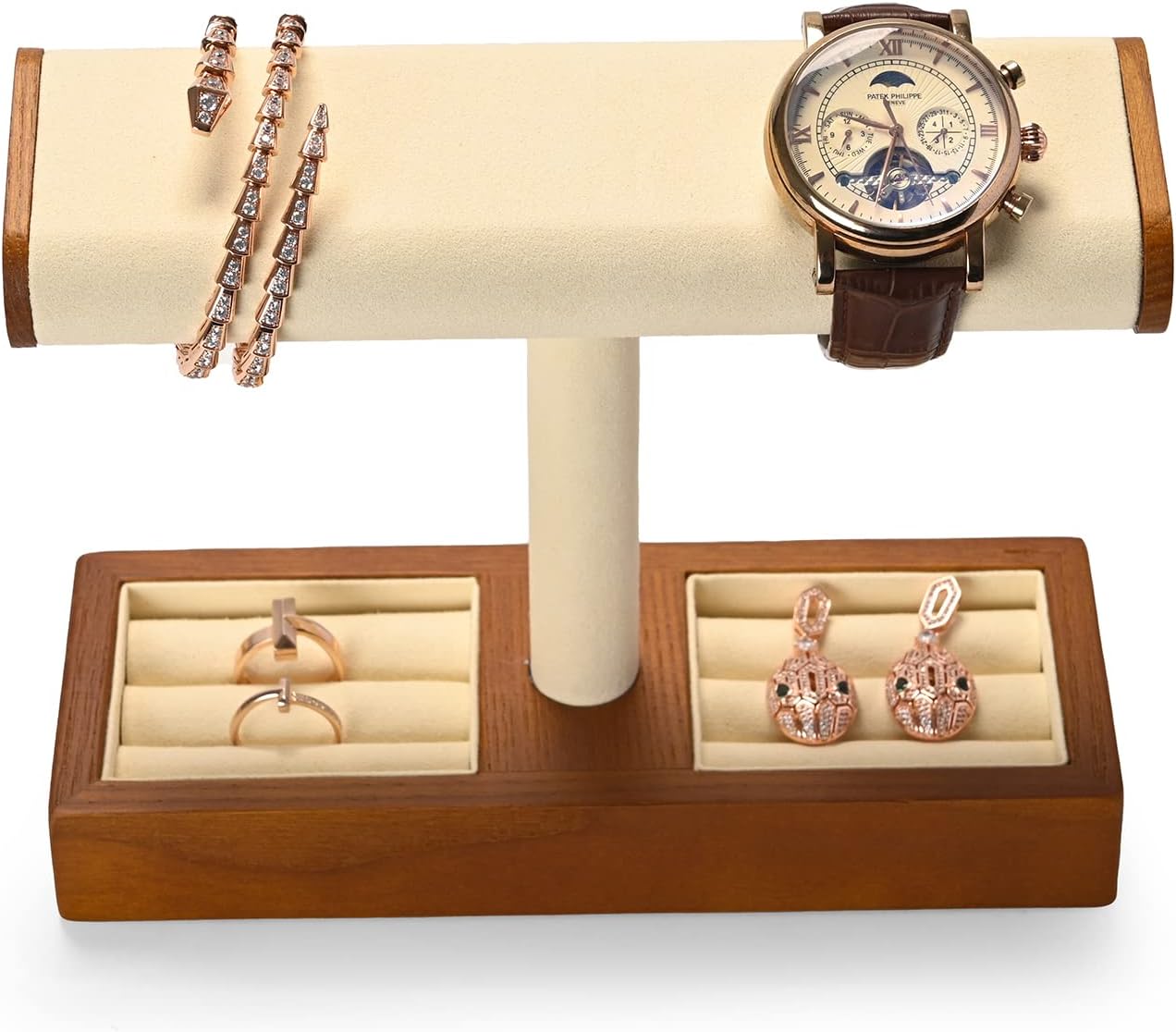 Oirlv Solid Wood Watch Display Stand T-bar Watch Stand for Men and Women Jewelry Accessory Organizer for Store and Home(SM19201)