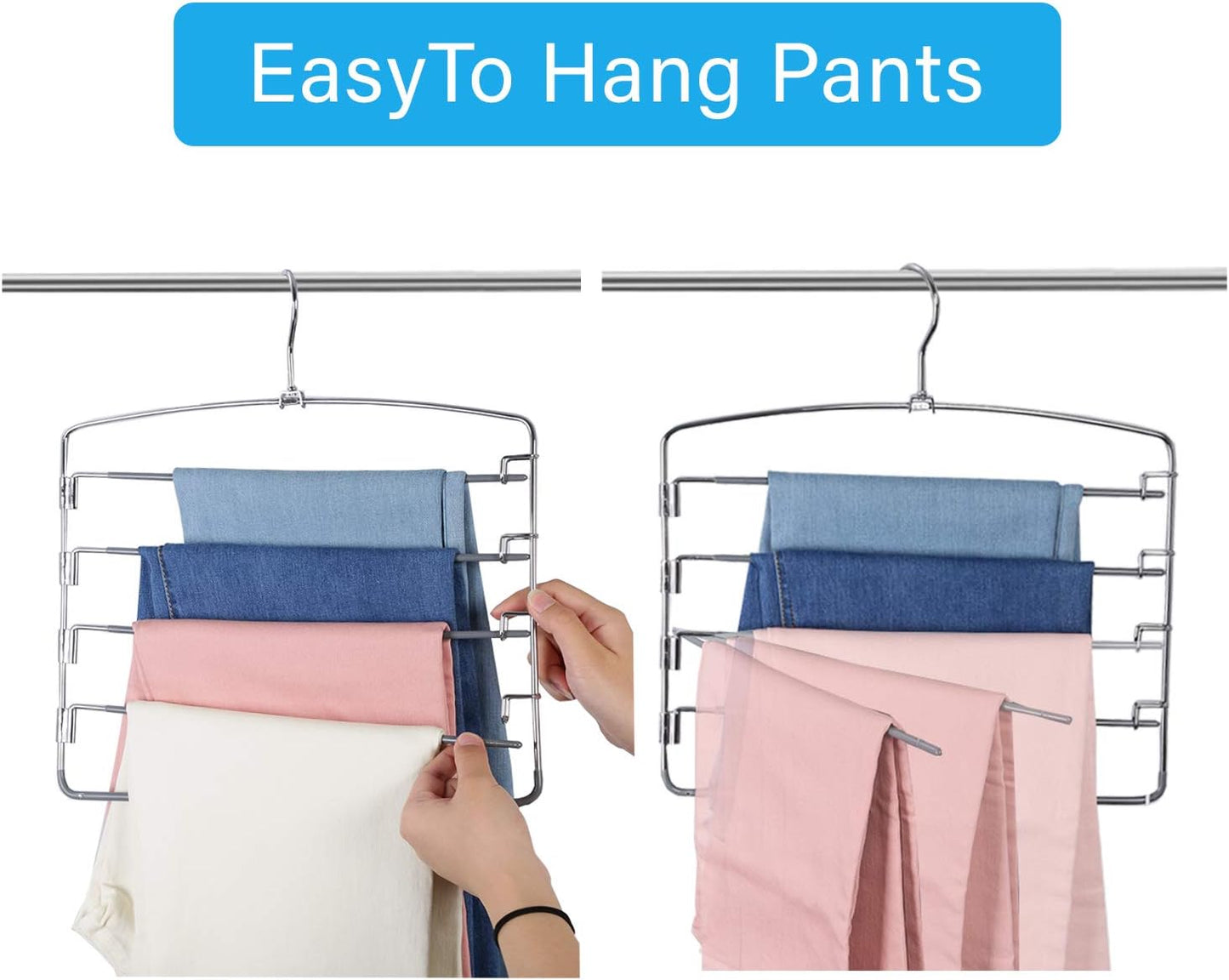 FeeraHozer Pants Hangers Space Saving 3 Pack No Slip 5 Layers Multi Functional Pants Rack Stainless Steel Swing Arm Space Saver Hanger for Trousers Jeans Towels Scarf （Grey）