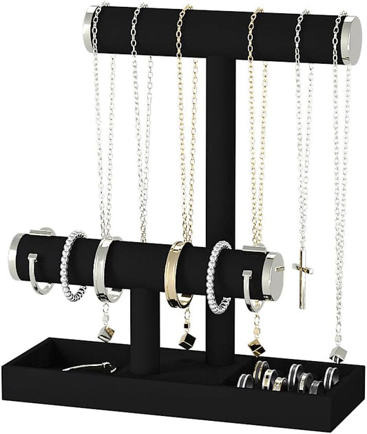 Bracelet and Necklace Holder,Velvet Jewelry Necklace Display Organizer Stand,bracelet Holder for Selling,Bracelet and Necklace Storage Tree (Style 2（Black+ Metal lid）)