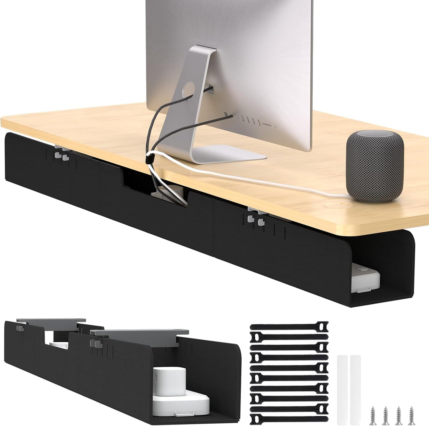 Cable Management for Under Desk,47.2" Standing Desk Cord Management Tray,Upgraded Thickened Felt Cord Organizer Tray for Office, Home, Self-Adhesive Or Bracket Mount Cable Holder,Black