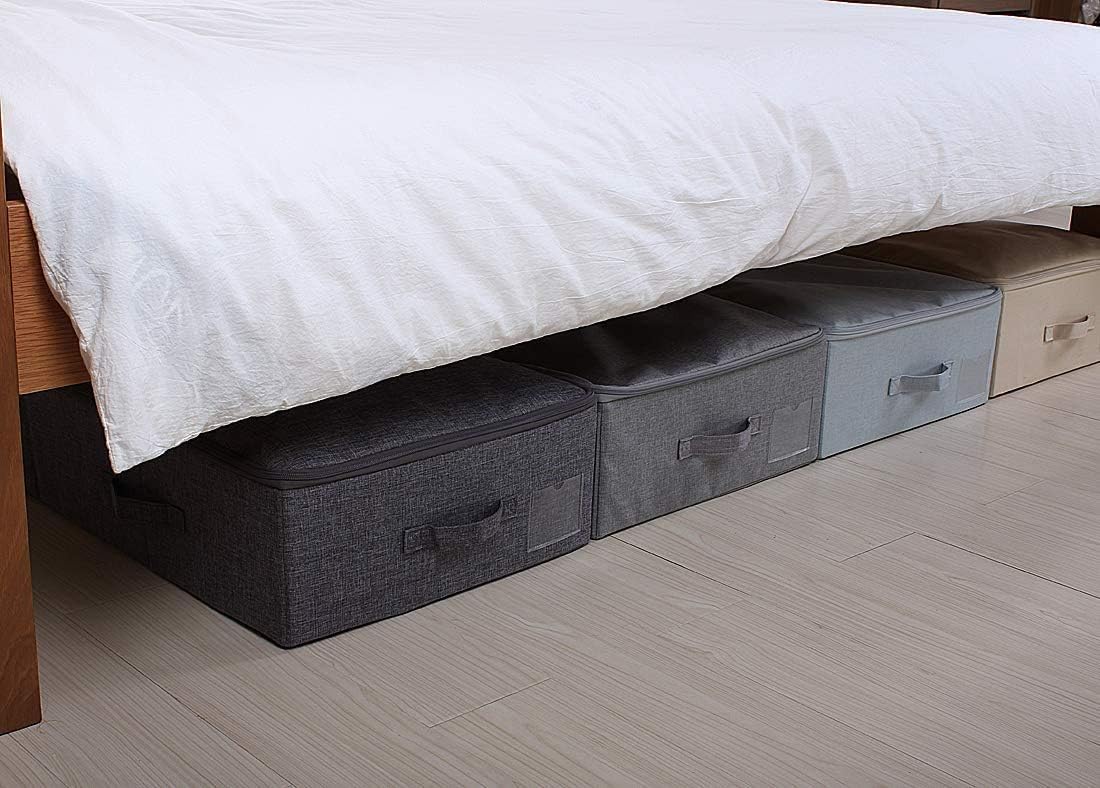 iwill CREATE PRO Folding Washable Dustproof Under bed Storage Bins with Lids, Underbed Storage Containers for Closet, Wardrobe Clothes, Blanket, Duvets, Sweaters Organizer, Dark Gray, Pack of 3