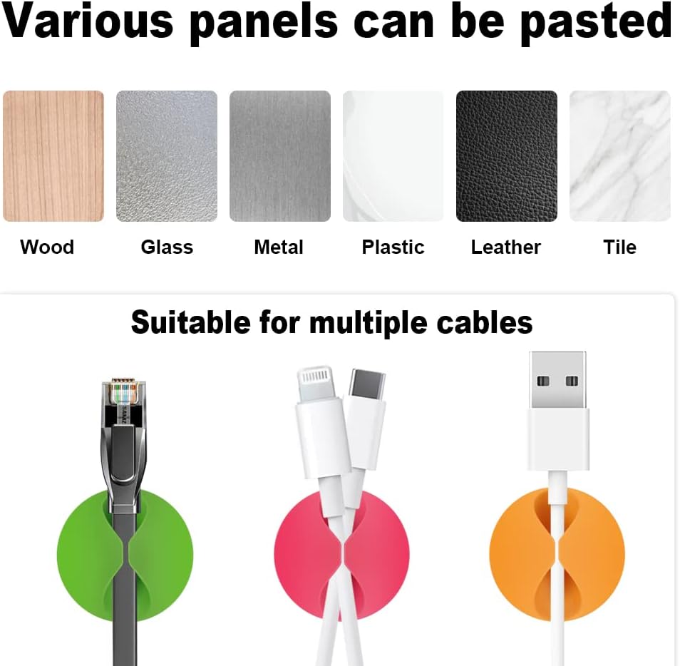 Shintop Cable Clips, Desk Cable Drop, Desk Wire Clips for All Your Computer, Electrical, Charging or Mouse Cord (Colorful,6pcs)