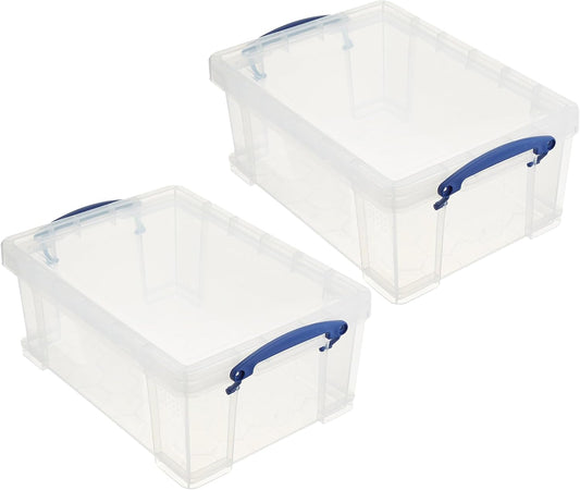 Really Useful Box 9 Liter Plastic Storage Bins with Lids and Clip Lock Handles for Home or Office Organization and Storage (2 Pack)
