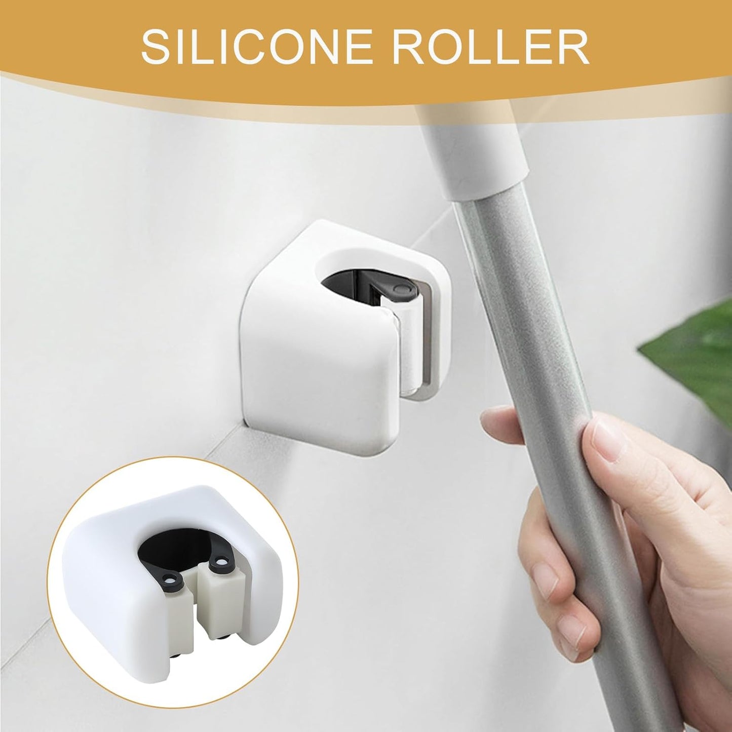 Broom Holder, Wall Mount Mop Organizer, Self-Adhesive Cleaning Supplies Hanger Rack for Bathroom Kitchen Garage Garden Space-Saving, Durable and Water-Resistant Broom Storage Solution, 3 Pack