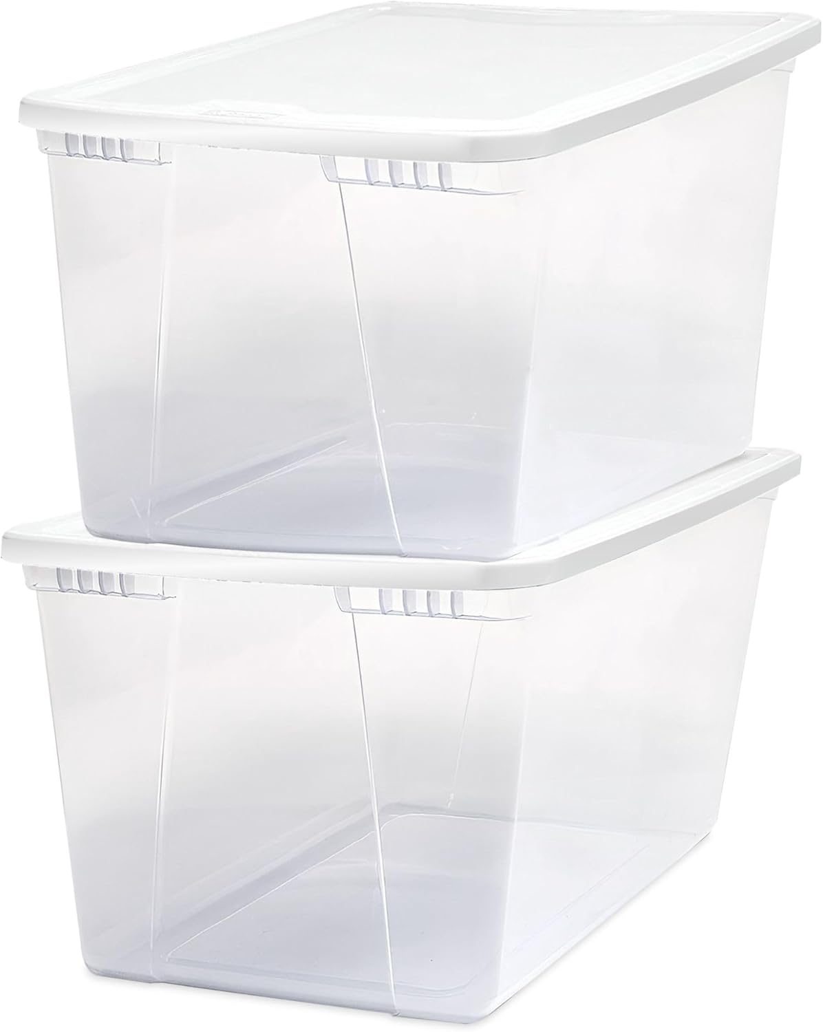 HOMZ 2-Pack Snaplock, Large Clear Plastic Storage Organizer Bins w/Lids, 56 Quart, White - Stackable Container Boxes for Bedroom, Bathroom, Garage, and Office Organization