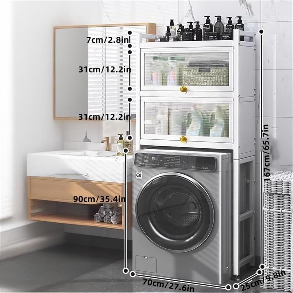 Over Washer and Dryer Storage Shelf Freestanding Laundry Room Organizer Cabinet Gap Shelf for Bathroom Utility Room with Doors Space Saver(White)