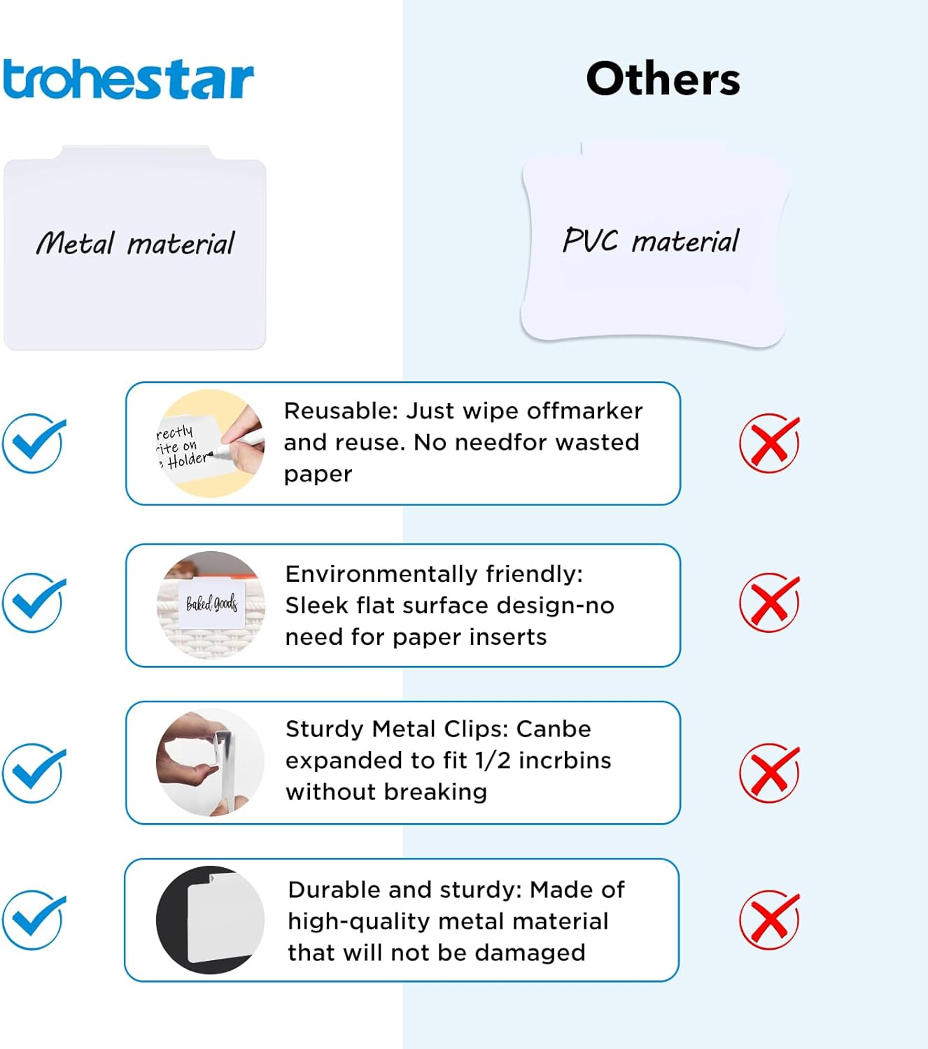 Metal Basket Bin Label Clip (White, 8 Metal Label Clip)