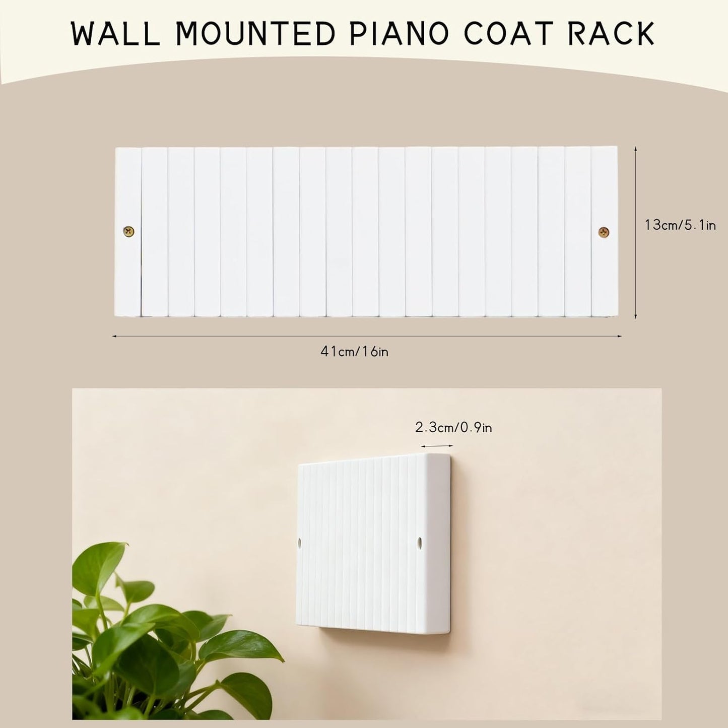 Coat & Hat Hooks Wall Mount with Key Holder, Wall Mounted Coat Rack with 9 Retractable Hangers, Solid Wood Slim Key Holder for Entryway Decor, 17in Natural Finish