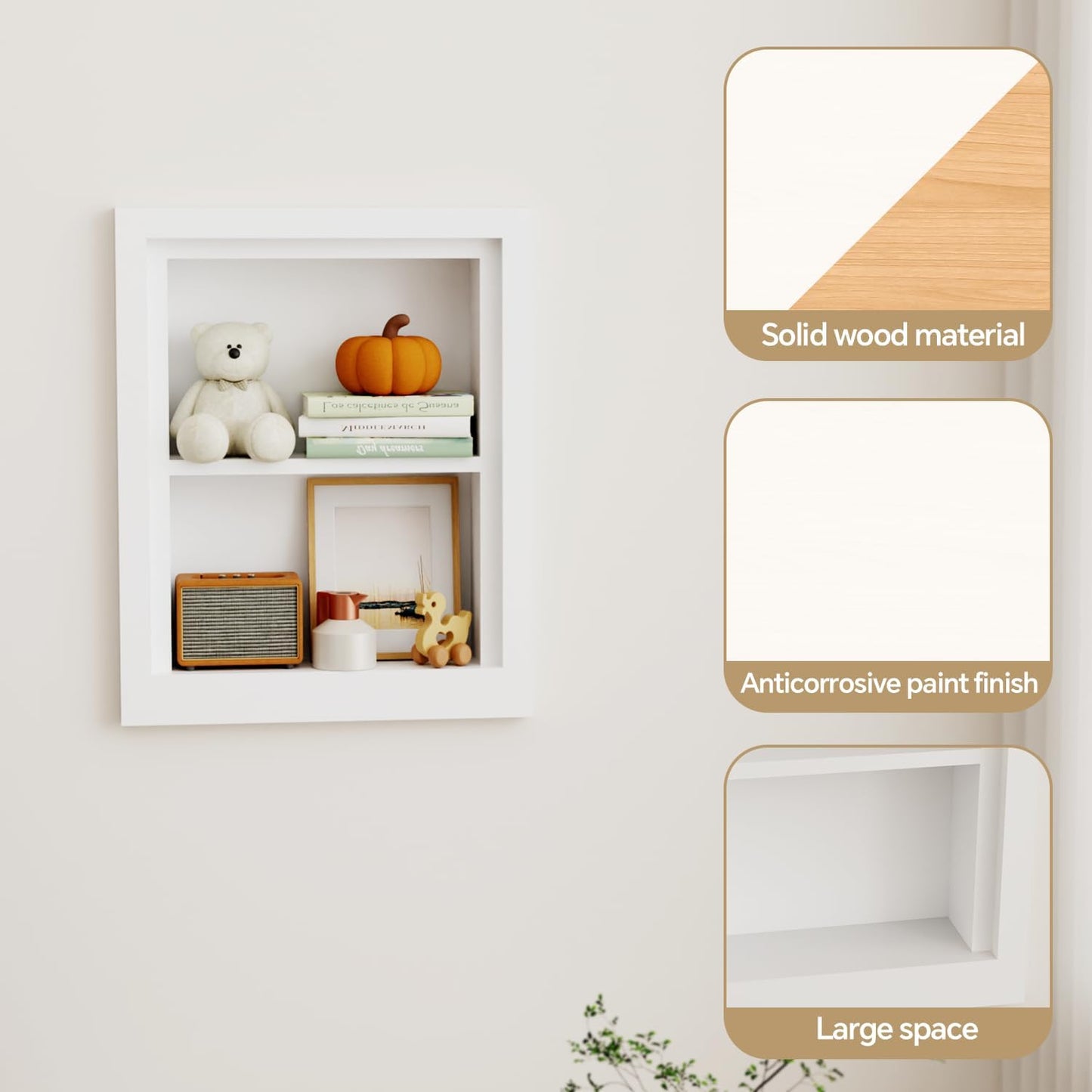 Solid Wood 14 X 18 Recessed Medicine Cabinet,2-Tier, Medicine Cabinet Organizer,Wall Niche, Bathroom Wall Cabinet, recessed bathroom Cabinet,Recessed Wall Cabinet, Bathroom Cabinet With Storage, White