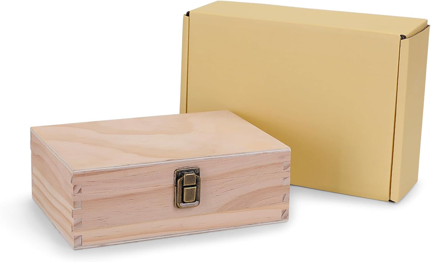 makerflo Large Natural Pine Wood Memory Box with Black Felt Inside, Hinged with Clasp, Keepsake Wooden Box Ideal for Craft and Personalization (Laser Engraving, Epoxy, UV DTF, and Vinyl) – Pack of 12