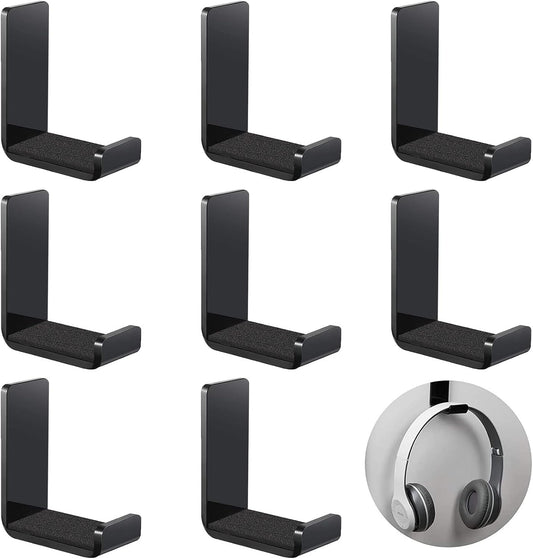 Weewooday 8 Pcs Headphone Hanger Headphone Holder Wall Hook Desk Bulk Adhesive Headset Wall Mount Stand General Purpose (Black)