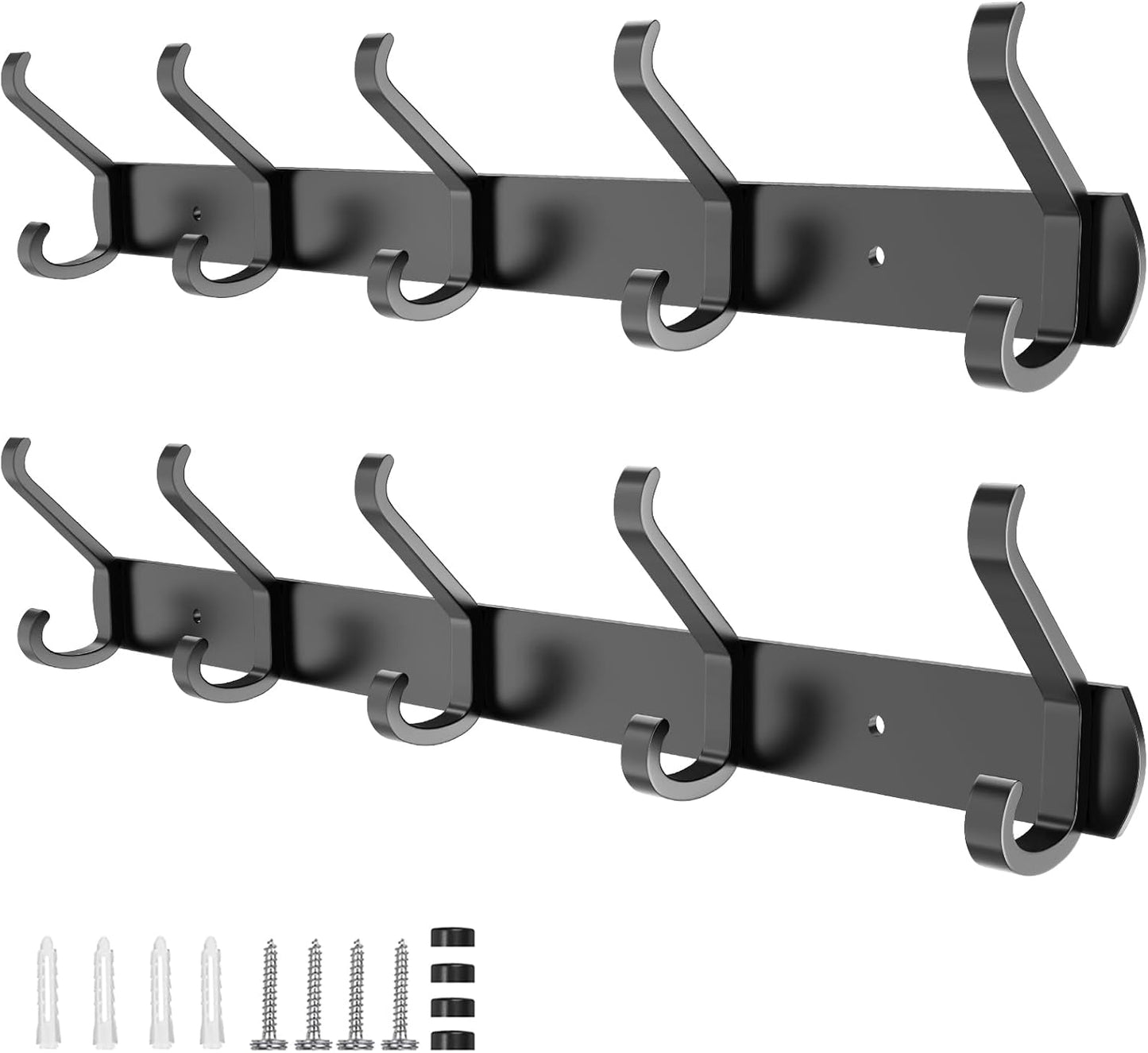 2 Pack Coat Rack Wall Mount,17.3 in Wall Hooks for Hanging, Coat Hanger Wall Mount Towel Rack Hat Rack for Wall with 10 Hooks for Entryway, Bedroom, Bathroom (Black)