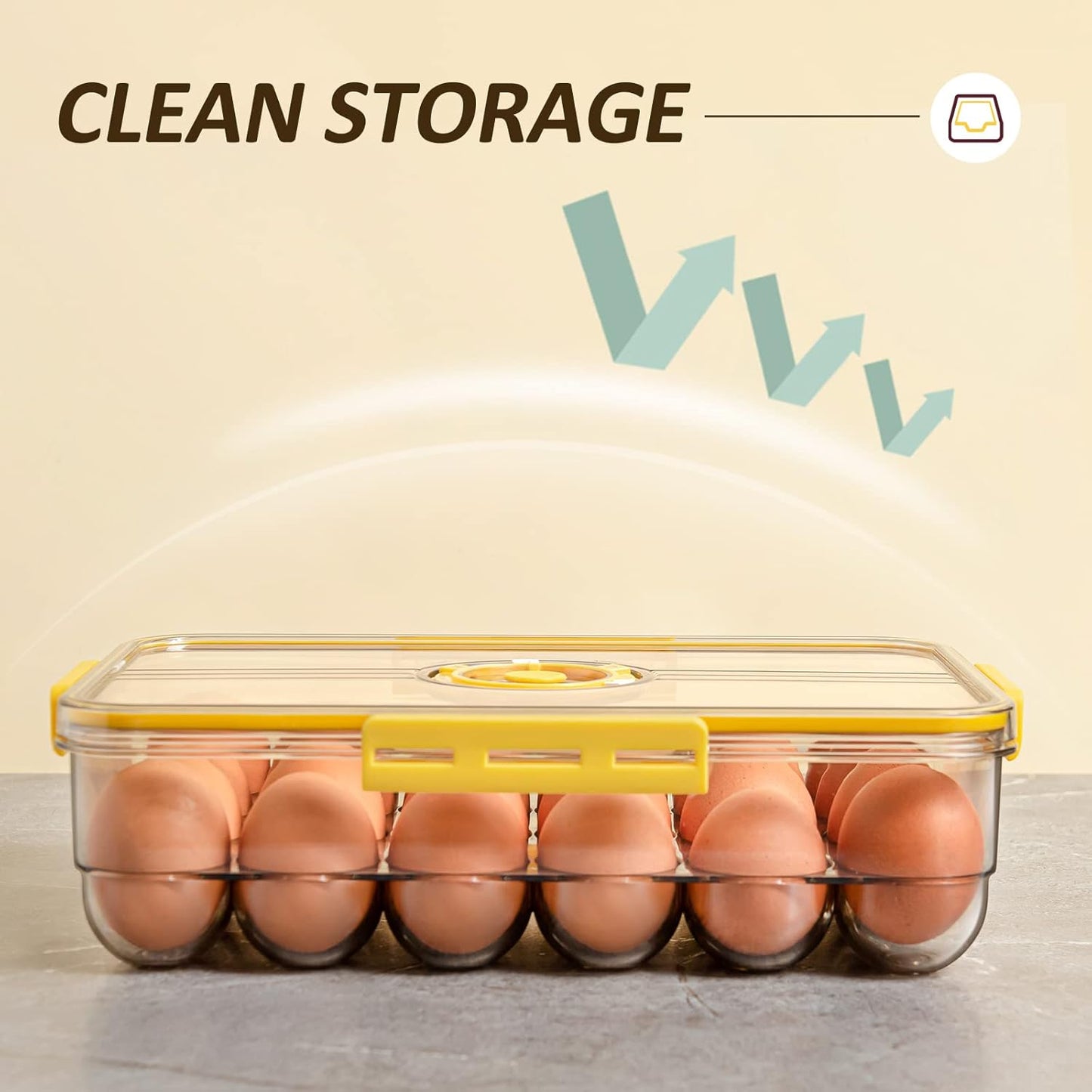CottonColors Egg Holder for Fridge 18 Egg Container for Refrigerator Plastic Egg Organizer for Refrigerator Stackable Egg Storage With Lids for Timer(2 pack)