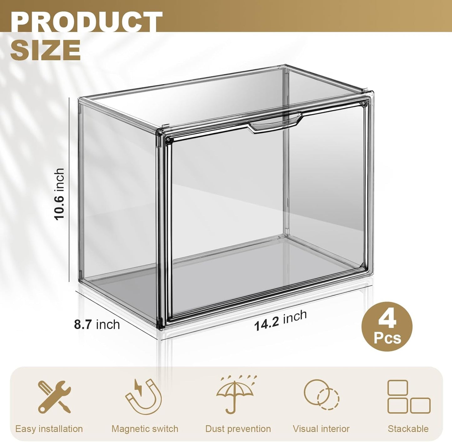 4 Pack Handbag Storage Organizer for Closet, ULENDIS Transparent Gray Acrylic Display Case for Handbag Purse, Stackable Storage Organizer with Magnetic Door for Wallet Book Cosmetic Toys Display