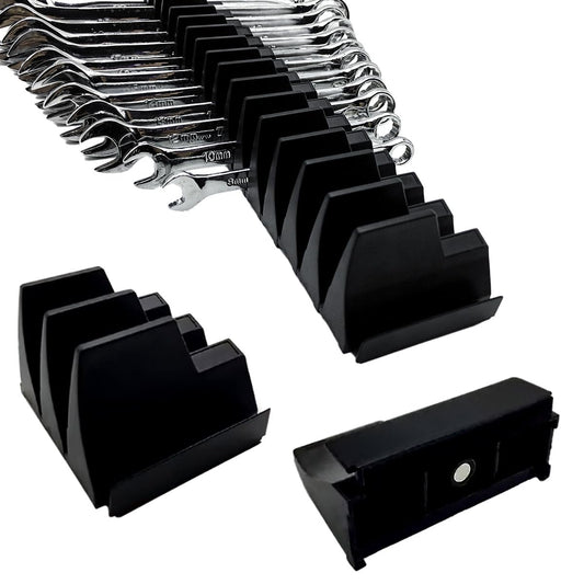 46PC Magnetic Wrench Organizer Set for Toolbox Storage - Heavy Duty Wrench Rack with SAE/Metric Labels & Upgraded Magnet - Black Tool Drawer Organizer (Ideal for Mechanics and DIY)