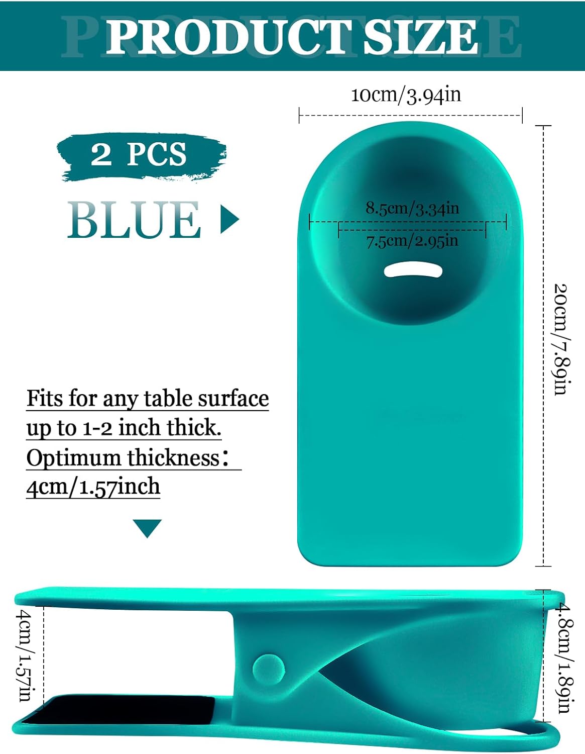 Kalolary 2-Pack Table Edge Cup Holder - Versatile Clip for Drinking Cups, Mugs & Bottles - Ideal for Home, Office & School (Blue)