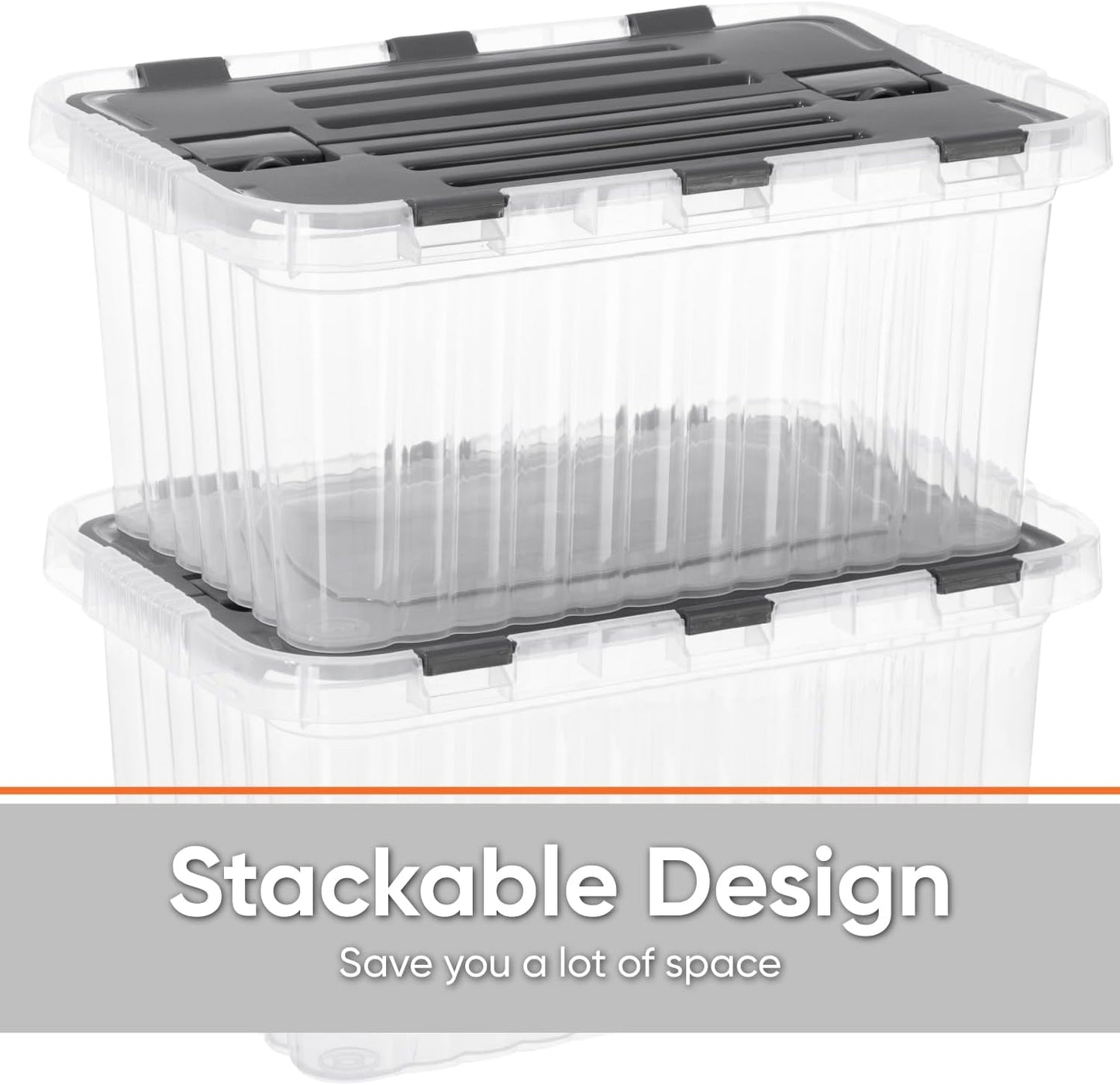 Superio Storage Bins with Lids- Clear Boxes for Organizing, Stackable Plastic Containers- BPA Free, Non-Toxic, Odor Free, Organizer for Home, Office, Dorm, 53 Quart (6 Pack, 20.25"x14"x14.6")