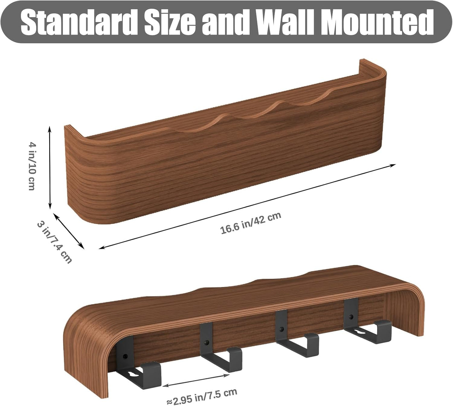 Coat Rack Wall Mount with Shelf 4 Hidden Hooks Modern Wooden Key Holder Entryway Organizer for Hallway Bedroom Bathroom Home Decor Storage for Hanging Coats Hats Bags Towels, Wave-Shape Walnut