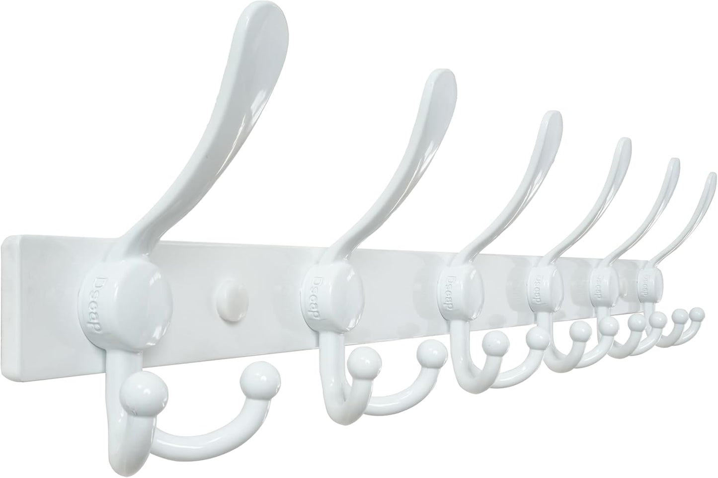 Dseap Coat Rack Wall Mount 2.0 Pro: 24” Long, 3X Tougher, Heavy Duty Stainless Steel Wall Coat Hanger with 6 Tri Hooks for Clothes Jackets Hats Entryway Closet, White