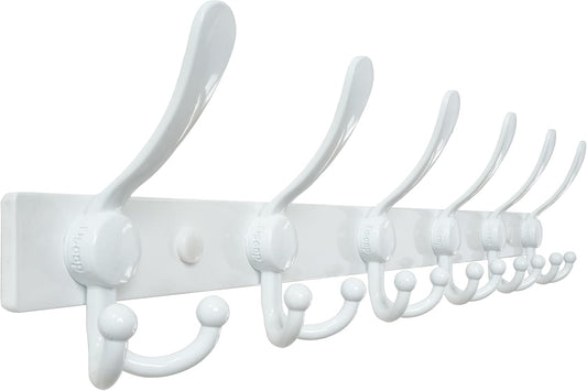 Dseap Coat Rack Wall Mount 2.0 Pro: 24” Long, 3X Tougher, Heavy Duty Stainless Steel Wall Coat Hanger with 6 Tri Hooks for Clothes Jackets Hats Entryway Closet, White