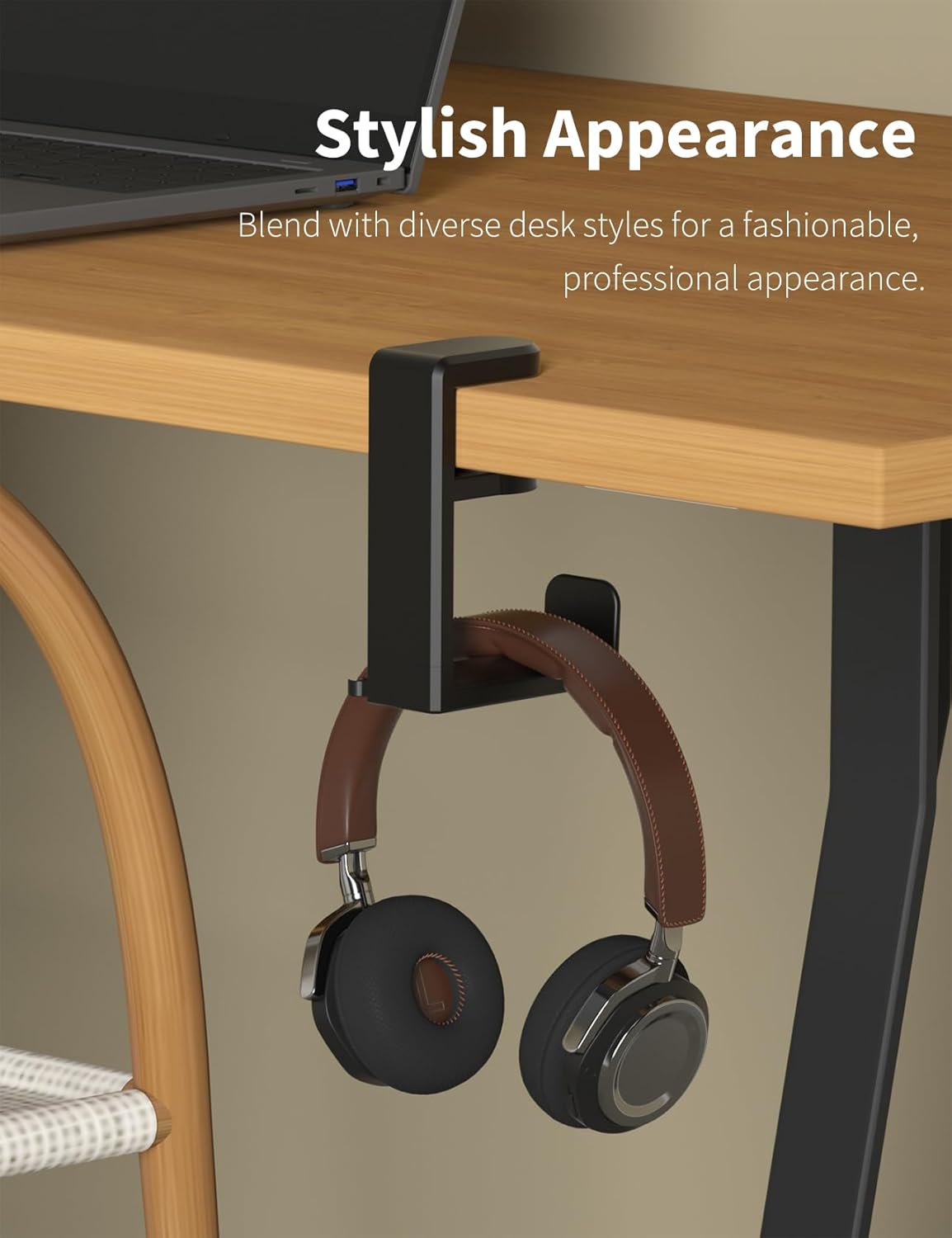 Headphone Hook - Under Desk Headphone Holder with 360-Degree Adjustable Rotation, Black